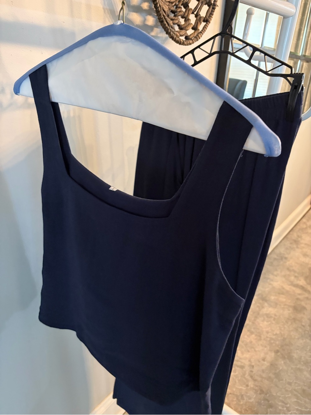 Sleeveless Navy Square-Neck and wide leg pants linen blend set size large - Picture 3 of 11